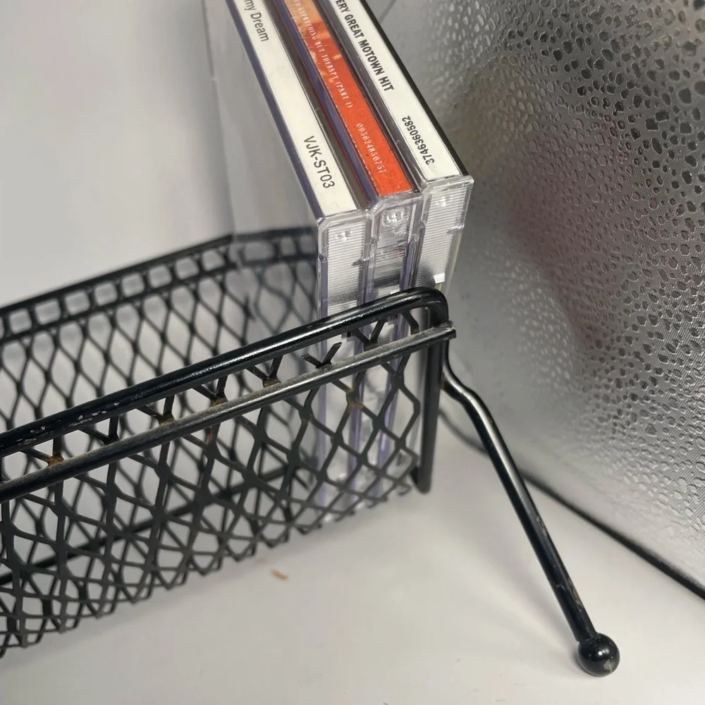 Mid Century Modern CD/DVD Books Rack Stand Mesh Metal Black
